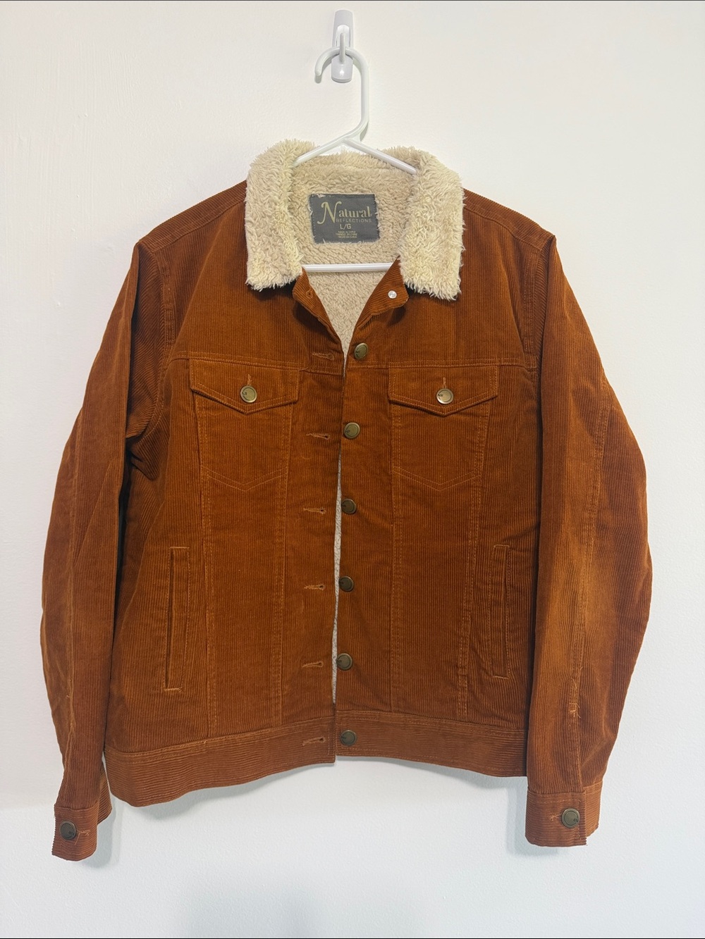 Natural Reflections Teddy Corduroy Jacket - Rust with Cream Sherpa Collar